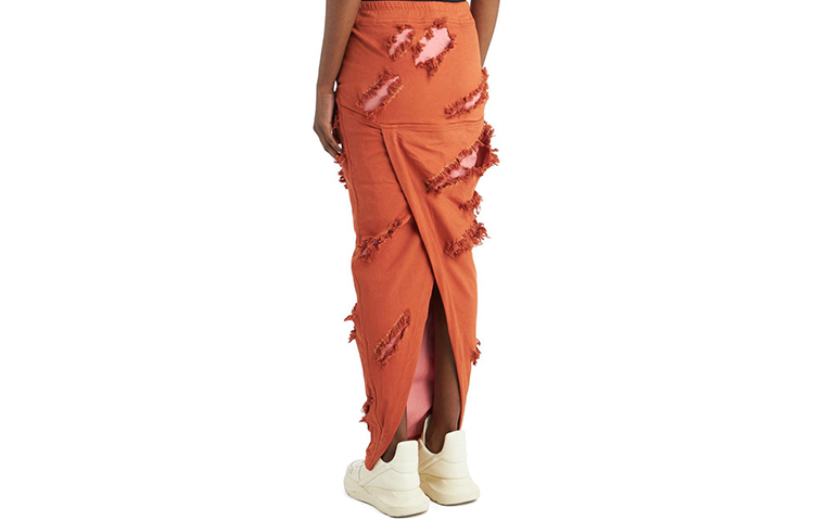 Lookbook Rick Owens DRKSHDW SS22 Rok Midi Sobek Distressed Orange. DS01B7332SLHO-5383