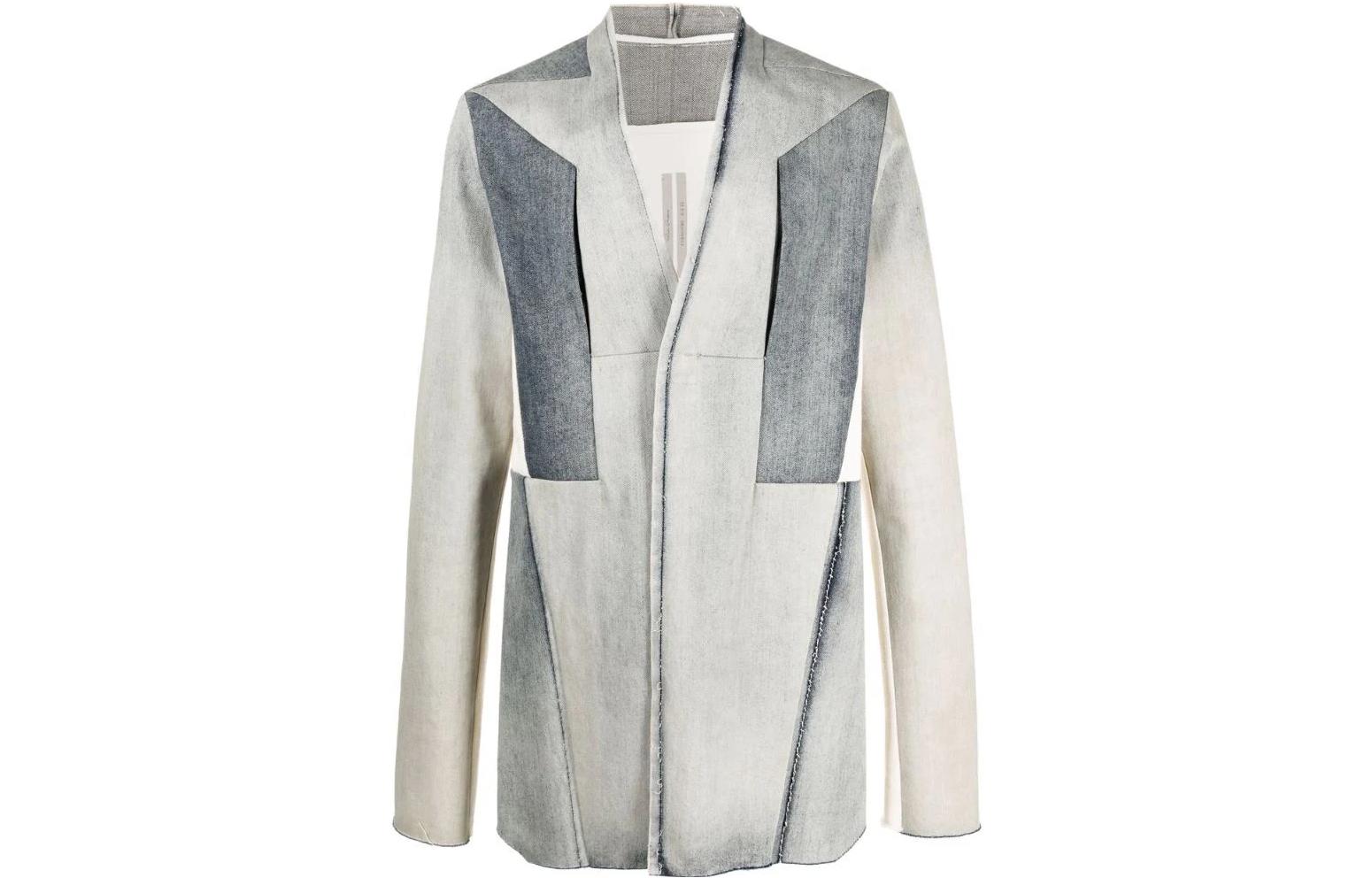 Rick Owens DRKSHDW SS22 Paneled Fitted Long Sleeve Jacket White RR01B1228HUDEG-1621