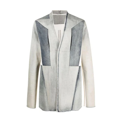 Rick Owens DRKSHDW SS22 Paneled Fitted Long Sleeve Jacket White RR01B1228HUDEG-1621