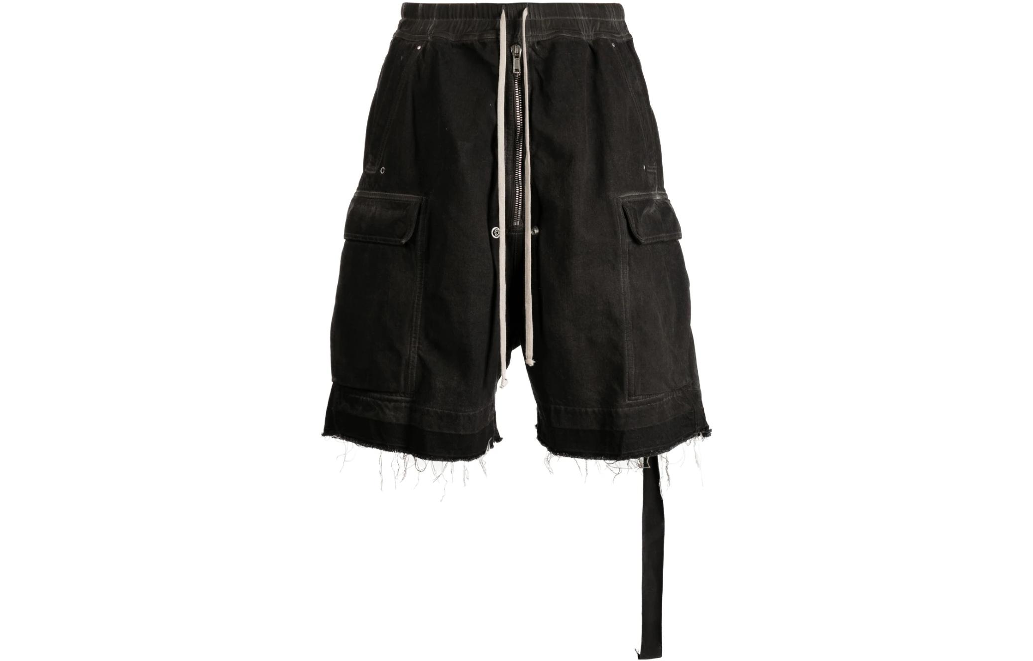 Rick Owens DRKSHDW SS23 Black Raw Hem Pocket Detail Casual Shorts Men. DU01C6369DK-78