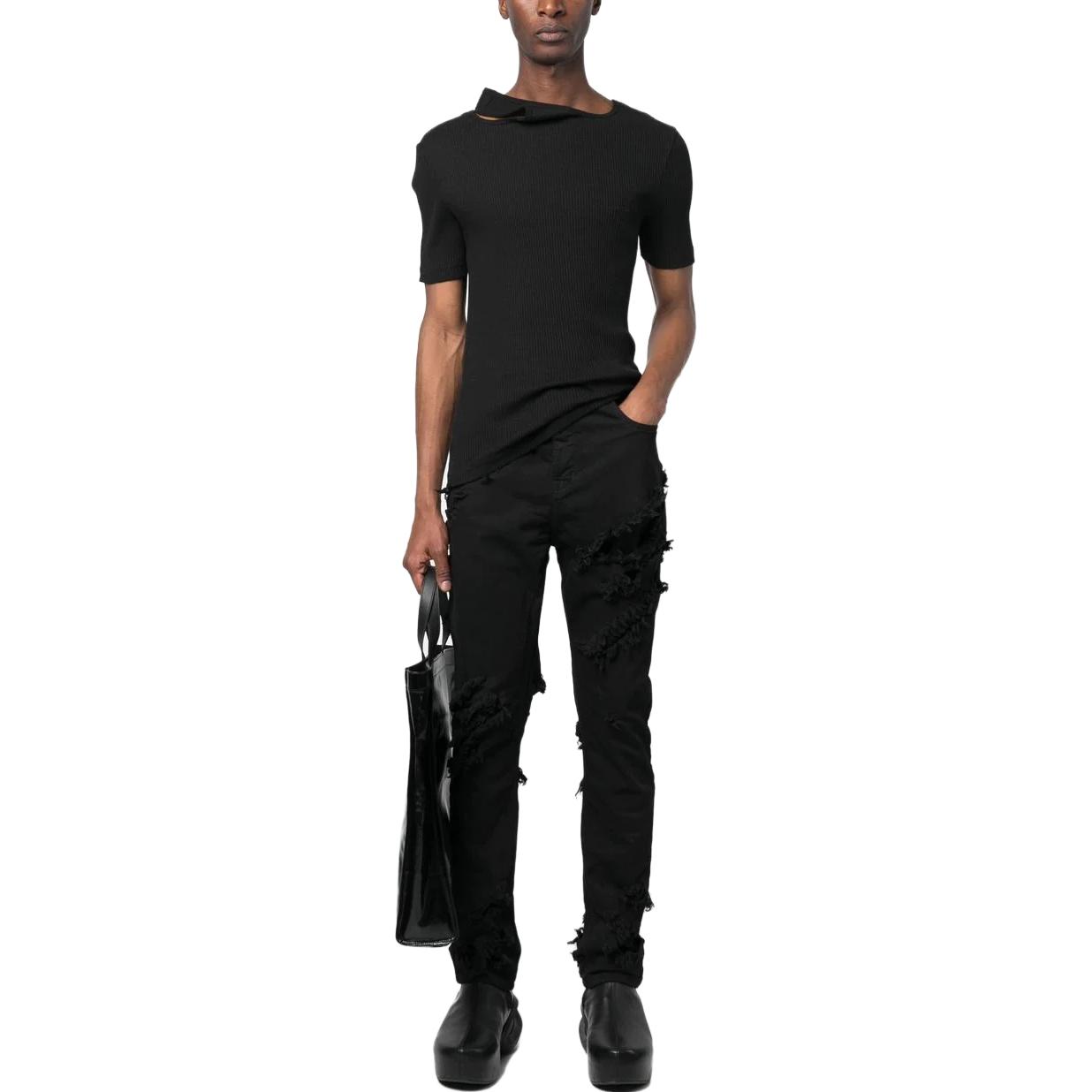 Shop Rick Owens DRKSHDW SS23 黑色破壞水洗牛仔褲 男裝 DU01C6366SLH-09