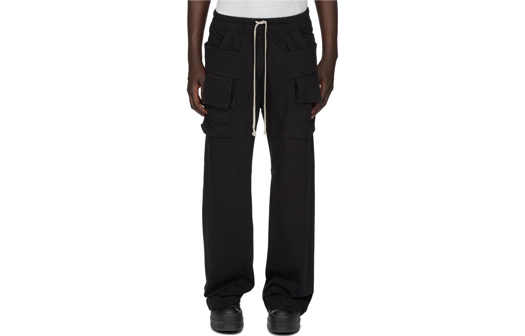 Order Rick Owens DRKSHDW SS24 Seluar Cargo Hitam Pinggang Elastik Berpoket. DU01D1394RN-09