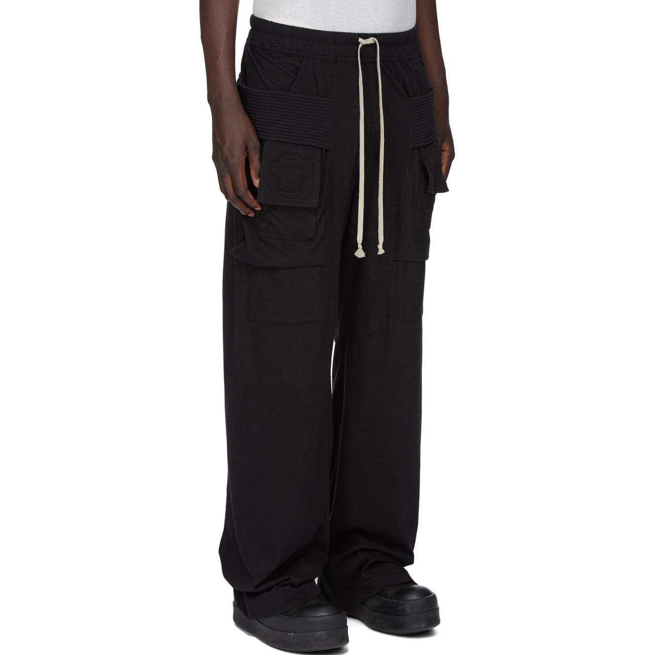 Purchase Rick Owens DRKSHDW SS24 Seluar Cargo Hitam Pinggang Elastik Berpoket. DU01D1394RN-09