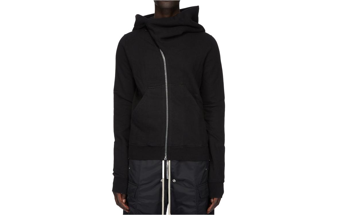 Rick Owens DRKSHDW SS24 Black Asymmetric Zip Hoodie Jacket Menswear DU01D1286F-09