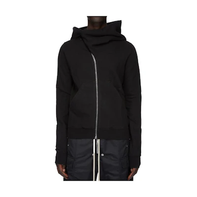 Rick Owens DRKSHDW SS24 Black Asymmetric Zip Hoodie Jacket Menswear DU01D1286F-09