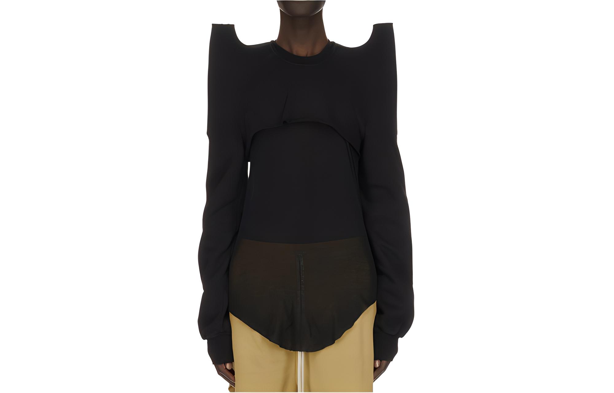 Rick Owens DRKSHDW SS24 Black Plain Short Cropped Crewneck Sweatshirt Men DU01D1263F-09