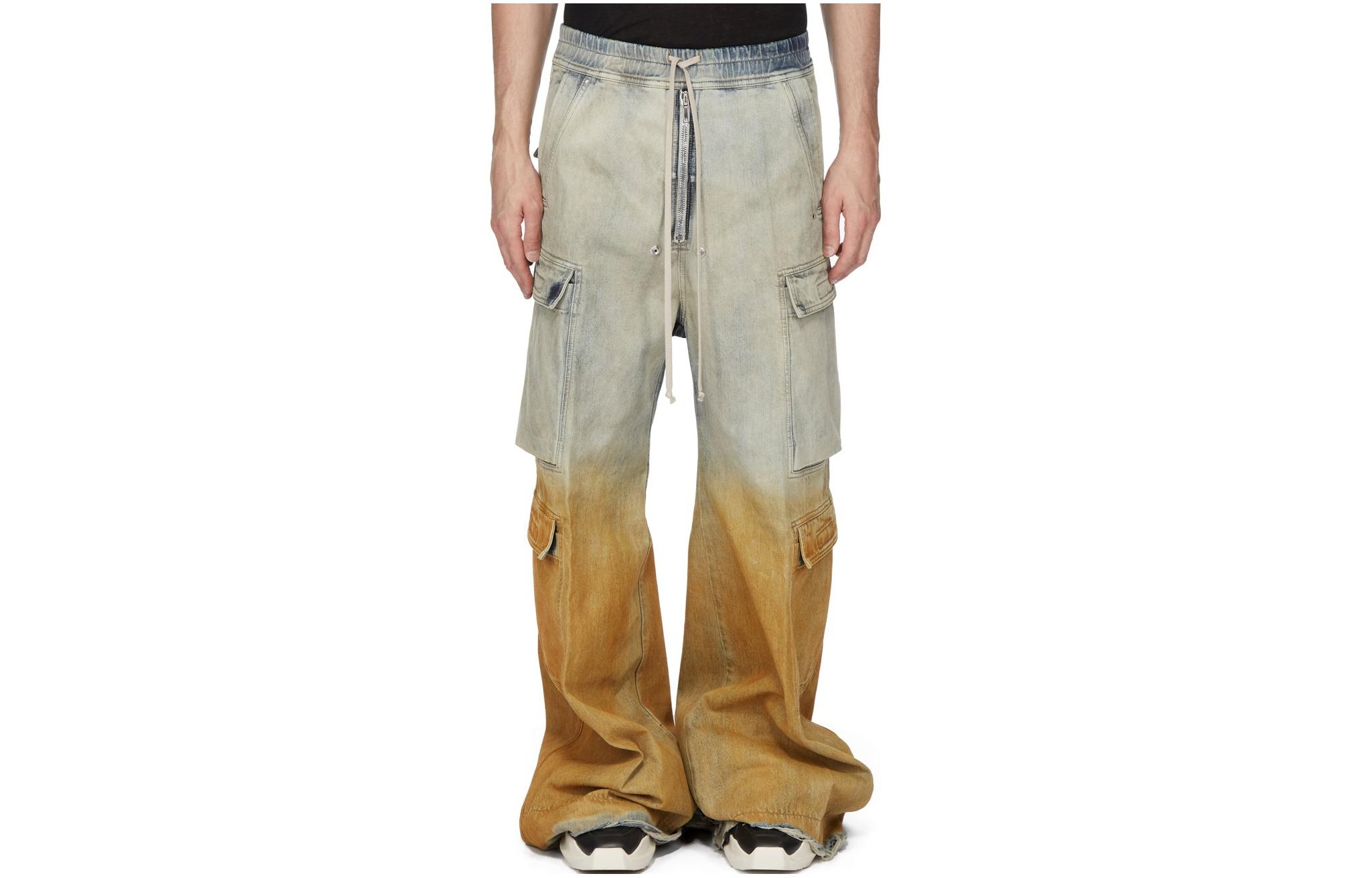 Order Rick Owens DRKSHDW SS24 Seluar Cargo Pinggang Rendah Biru Oren Gradient. DU01D1398DKYDFR-4653D