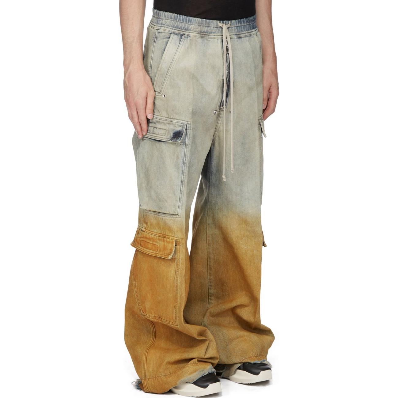 Purchase Rick Owens DRKSHDW SS24 Seluar Cargo Pinggang Rendah Biru Oren Gradient. DU01D1398DKYDFR-4653D