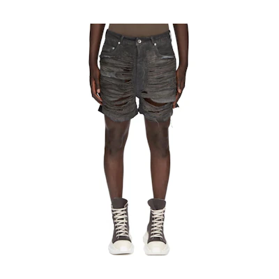 Rick Owens DRKSHDW SS24 Mid-Rise Loose Raw Hem Denim Shorts Men’s Dark Gray DU01D1357DFOSH-78