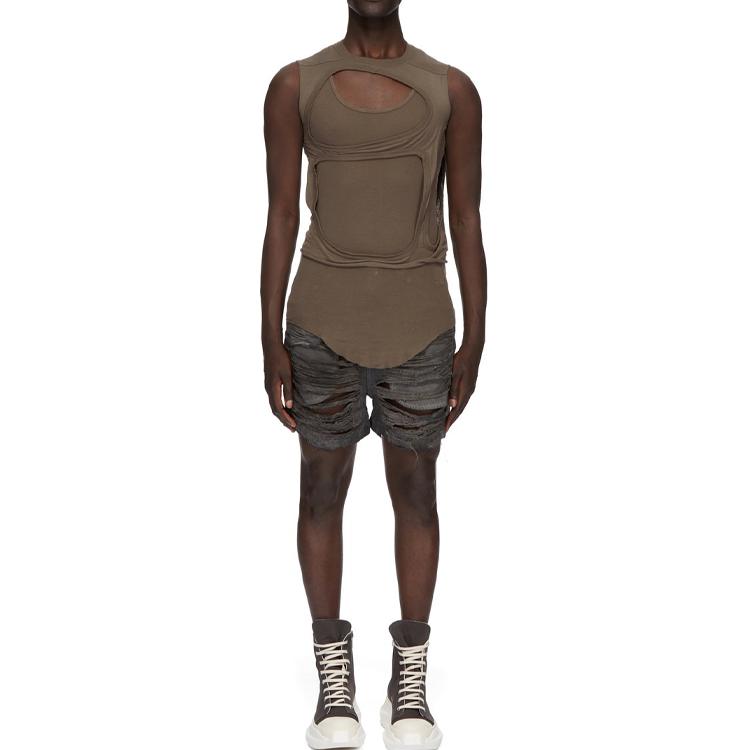 Shop 릭 오웬스 DRKSHDW SS24 미드라이즈 루즈핏 로우 헴 데님 쇼츠 남성 다크 그레이 DU01D1357DFOSH-78