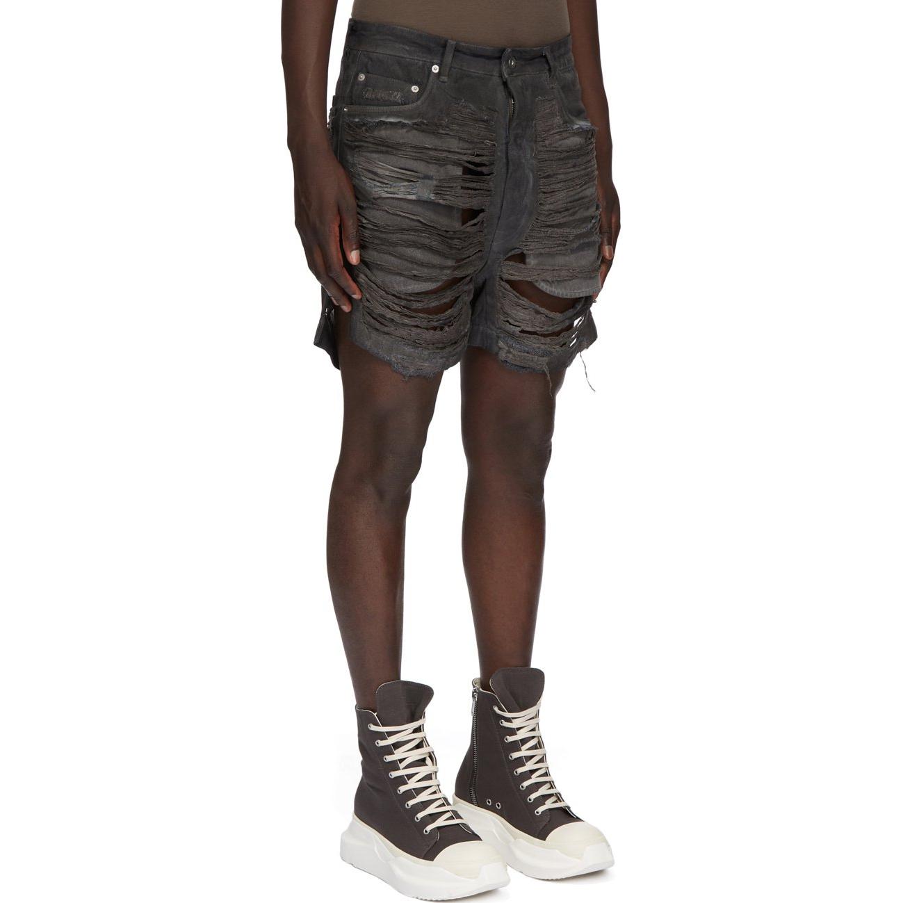 Purchase 릭 오웬스 DRKSHDW SS24 미드라이즈 루즈핏 로우 헴 데님 쇼츠 남성 다크 그레이 DU01D1357DFOSH-78