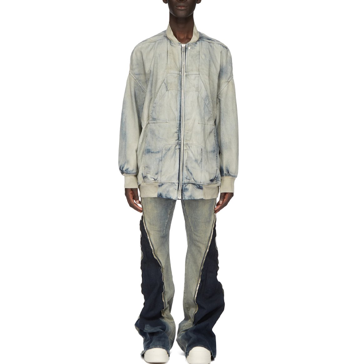 Shop Rick Owens DRKSHDW SS24 天蓝色宽松拉链牛仔夹克 DU01D1777DKY-46
