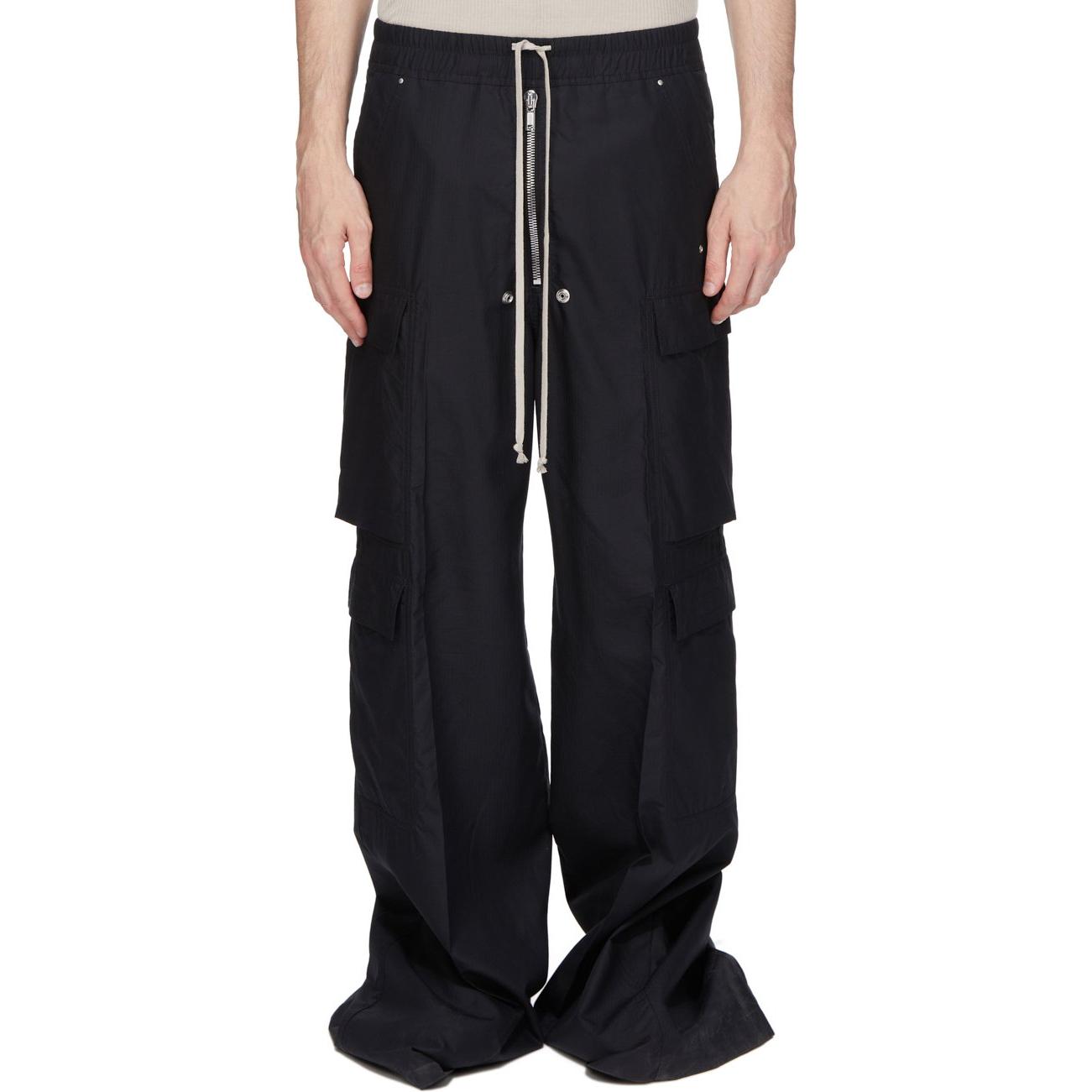 RICK OWENS DRKSHDW SS25  Black Lightweight Pants with Studded Pockets. DU01E3398NR-09