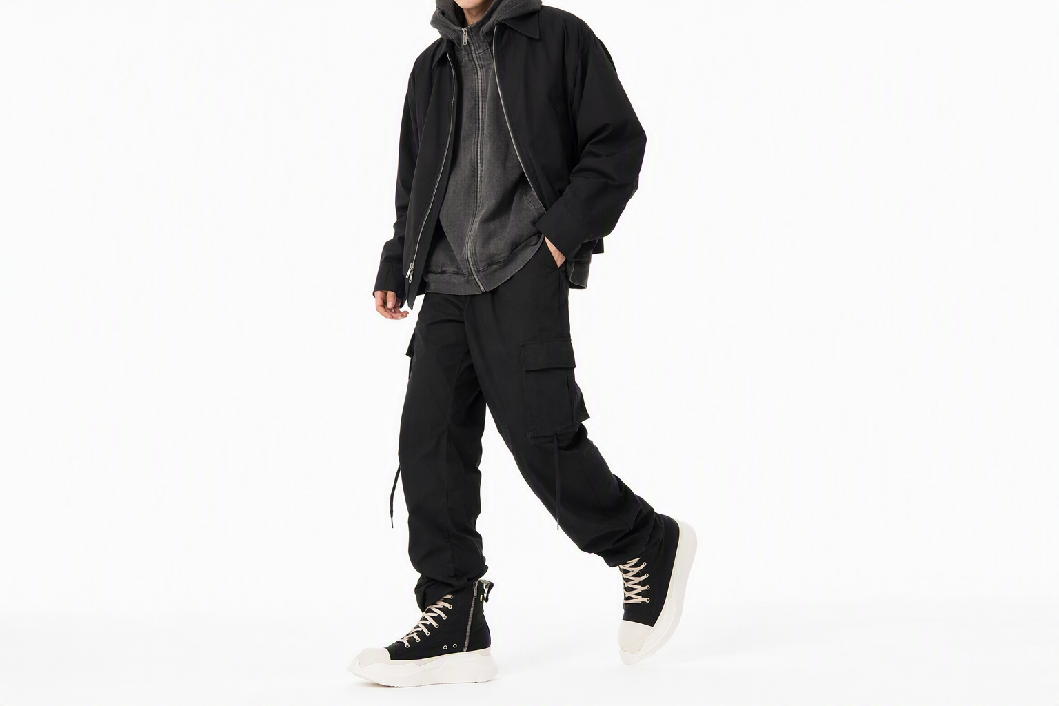 Order Rick Owens DRKSHDW Strobe 抽象黑色牛奶棉尼龙高帮鞋 DU02B4840-MU-911