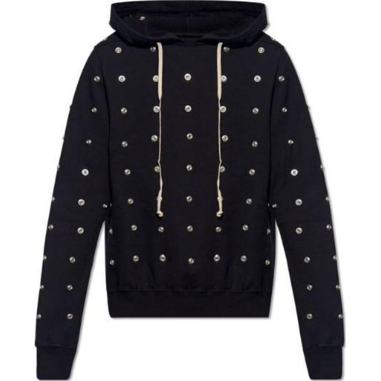 Rick Owens DRKSHDW Studded Black Hoodie with Long Sleeves DU01D1288FES2-09