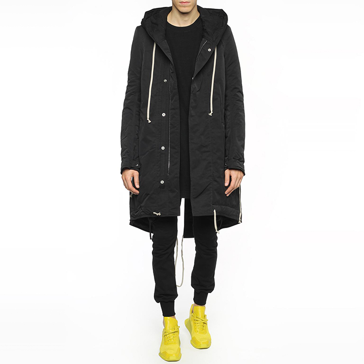 Shop Rick Owens DRKSHDW 男女同款黑色连帽鱼尾大衣 DU17F2962MU-09