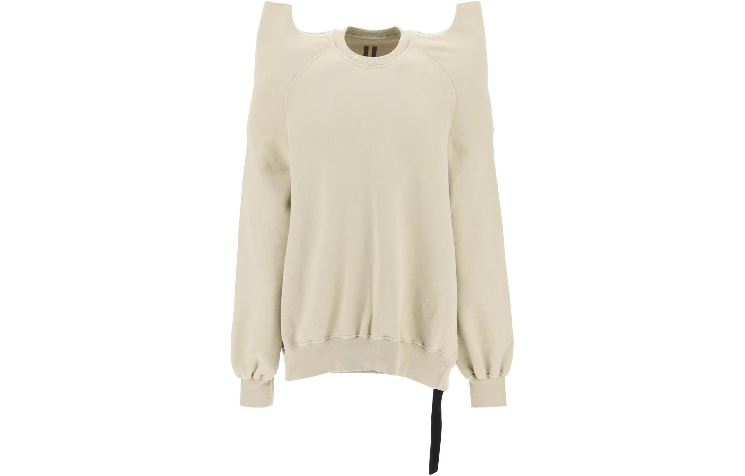 Rick Owens DRKSHDW White Asymmetric Long Sleeve Sweatshirt DU01D1272F-08