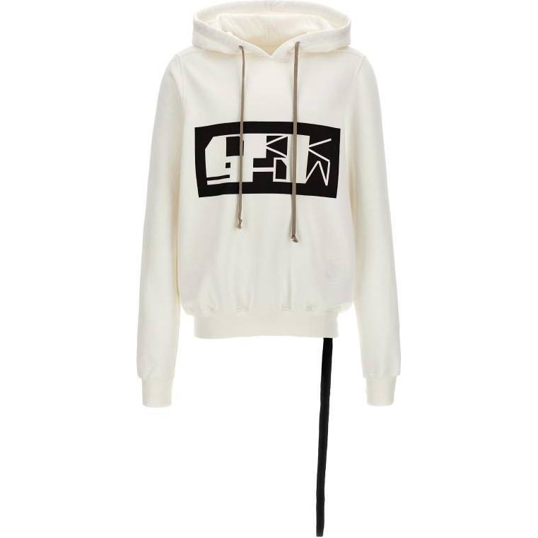 Rick Owens DRKSHDW White Hoodie with Big Logo Print Long Sleeve DU01D1288-FEP211-09