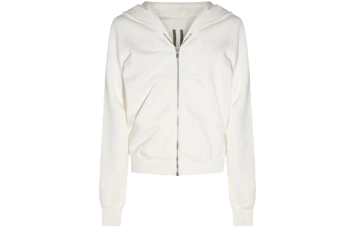 Rick Owens DRKSHDW White Solid Zip-Up Hoodie with Hood DU02C5286F-11