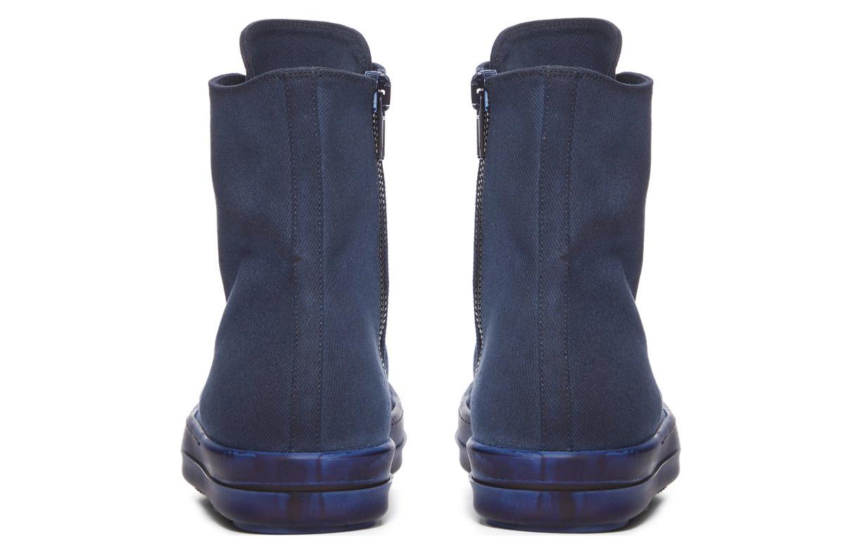 Shop 瑞克·歐文斯 DRKSHDW 牛仔布 高帮系带 时尚板鞋 男款 靛藍色