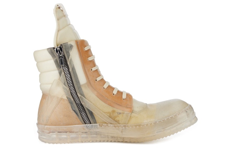 Order RICK OWENS/RO 皮革繫帶高筒時尚運動鞋 男款 米棕 做舊版