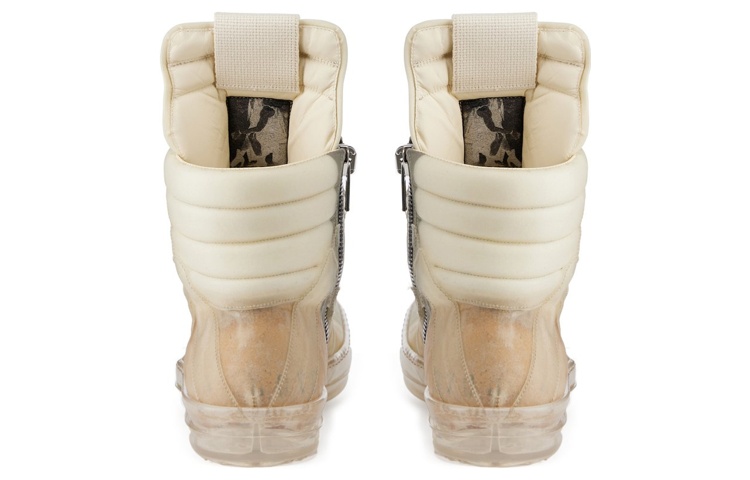 Shop RICK OWENS/RO 皮革繫帶高筒時尚運動鞋 男款 米棕 做舊版