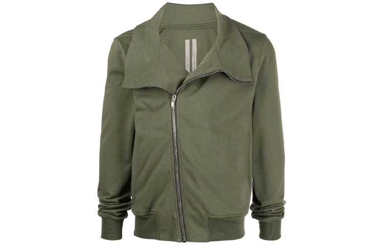 Rick Owens FW21 Asymmetrical Green Jacket with Off-Center Zipper RU02A5272BA-15