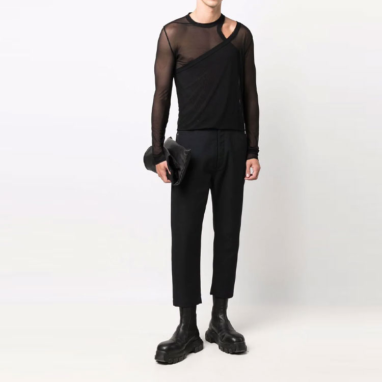 Lookbook RICK OWENS FW21 Seluar Denim Hitam Potongan Buku Lali dengan Butang RU02A5366CVR09