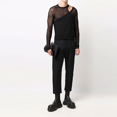RICK OWENS FW21 Seluar Denim Hitam Potongan Buku Lali dengan Butang RU02A5366CVR09 Lookbook RICK OWENS FW21 Seluar Denim Hitam Potongan Buku Lali dengan Butang RU02A5366CVR09