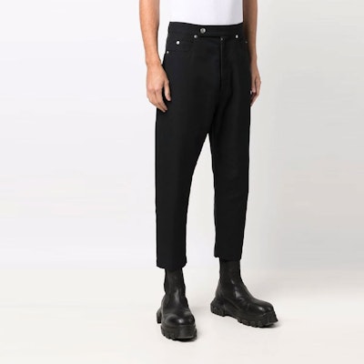 RICK OWENS FW21 Seluar Denim Hitam Potongan Buku Lali dengan Butang RU02A5366CVR09 Shop RICK OWENS FW21 Seluar Denim Hitam Potongan Buku Lali dengan Butang RU02A5366CVR09