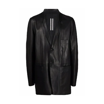 Rick Owens FW21 Black Leather Blazer Jacket with Logo for Men RU02A5723LBL-09