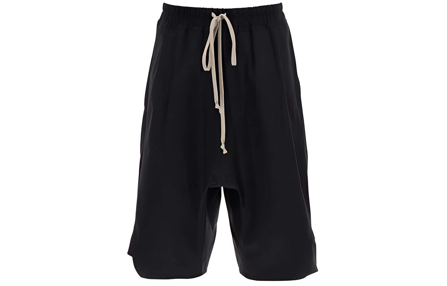 RICK OWENS FW21 Black Solid Color Lace-Up Shorts. RU02A5383TE-09