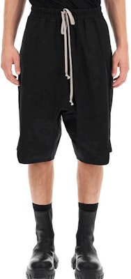 RICK OWENS FW21 Seluar Pendek Hitam Warna Solid dengan Tali Kasut. RU02A5383TE-09 Lookbook RICK OWENS FW21 Seluar Pendek Hitam Warna Solid dengan Tali Kasut. RU02A5383TE-09