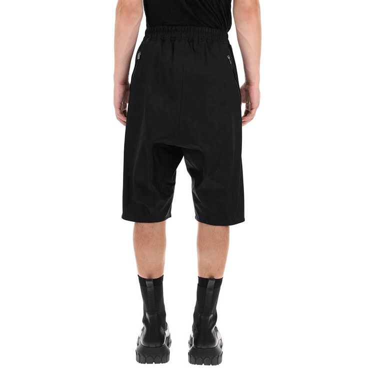 Shop RICK OWENS FW21 Seluar Pendek Hitam Warna Solid dengan Tali Kasut. RU02A5383TE-09