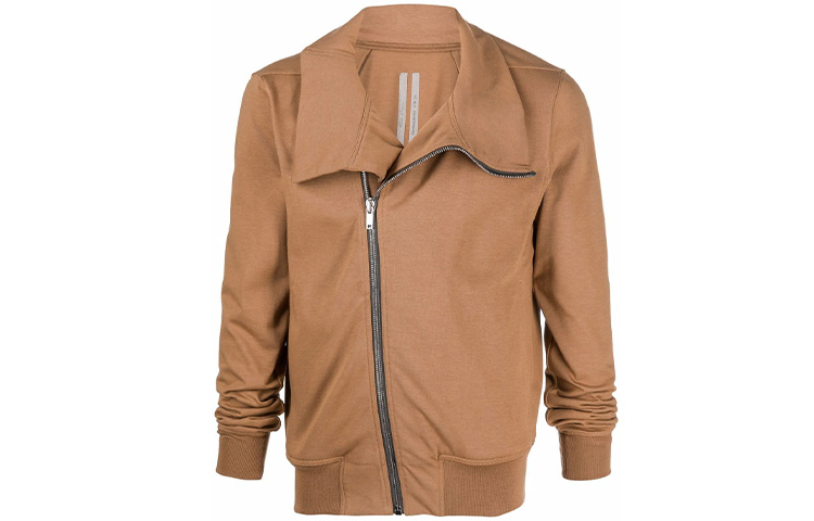 RICK OWENS FW21 Brown Zip-Up Jacket with Lapel Collar. RU02A5272BA-24