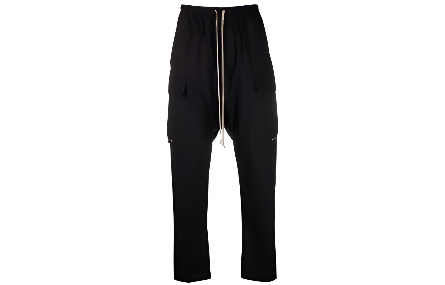 RICK OWENS FW21 Drop-Crotch Lace-Up Joggers Black RU02A5379TE09