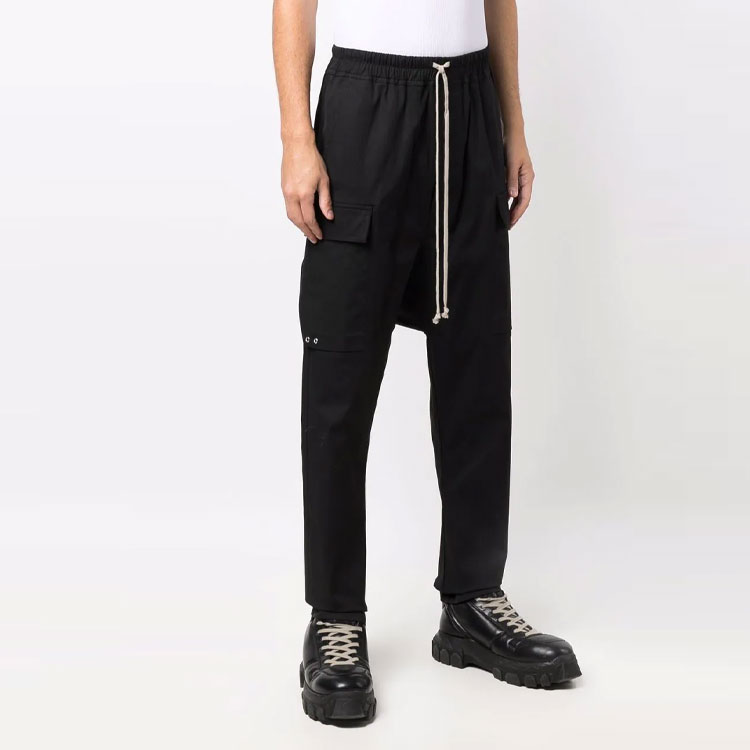 Purchase RICK OWENS FW21 黑色低裆綁帶慢跑褲 RU02A5379TE09