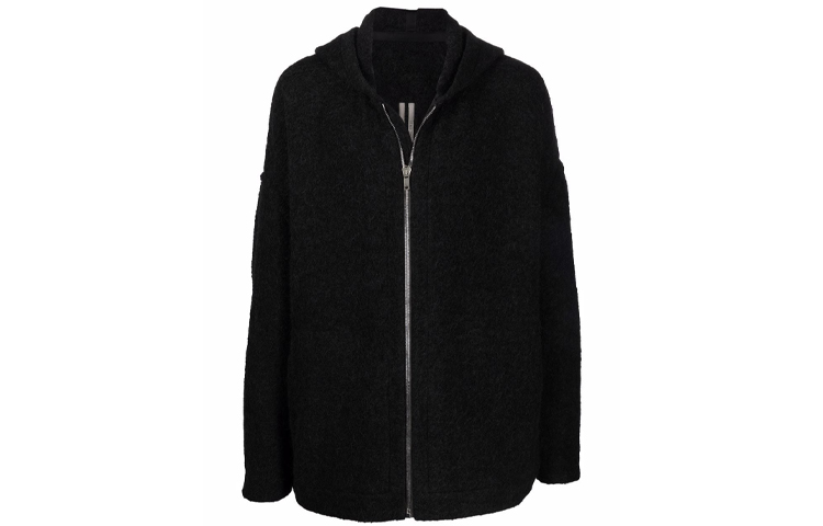 Rick Owens FW21 Front Zip Oversized Hooded Jacket Black RU02A5779WBK-09