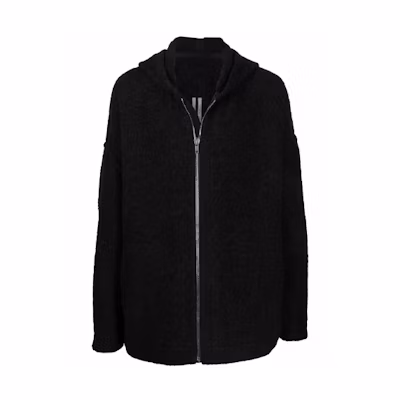 Rick Owens FW21 Front Zip Oversized Hooded Jacket Black RU02A5779WBK-09