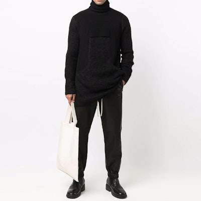 릭 오웬스 FW21 하이 넥 리브드 모헤어 스웨터 블랙 RU02A5658KGL Lookbook 릭 오웬스 FW21 하이 넥 리브드 모헤어 스웨터 블랙 RU02A5658KGL