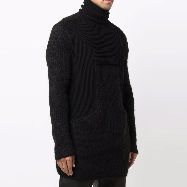 Purchase 릭 오웬스 FW21 하이 넥 리브드 모헤어 스웨터 블랙 RU02A5658KGL