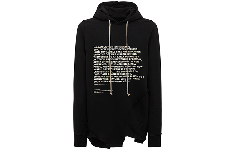 Rick Owens FW21 Letter Print Cotton Hoodie Black 74I-IXH003