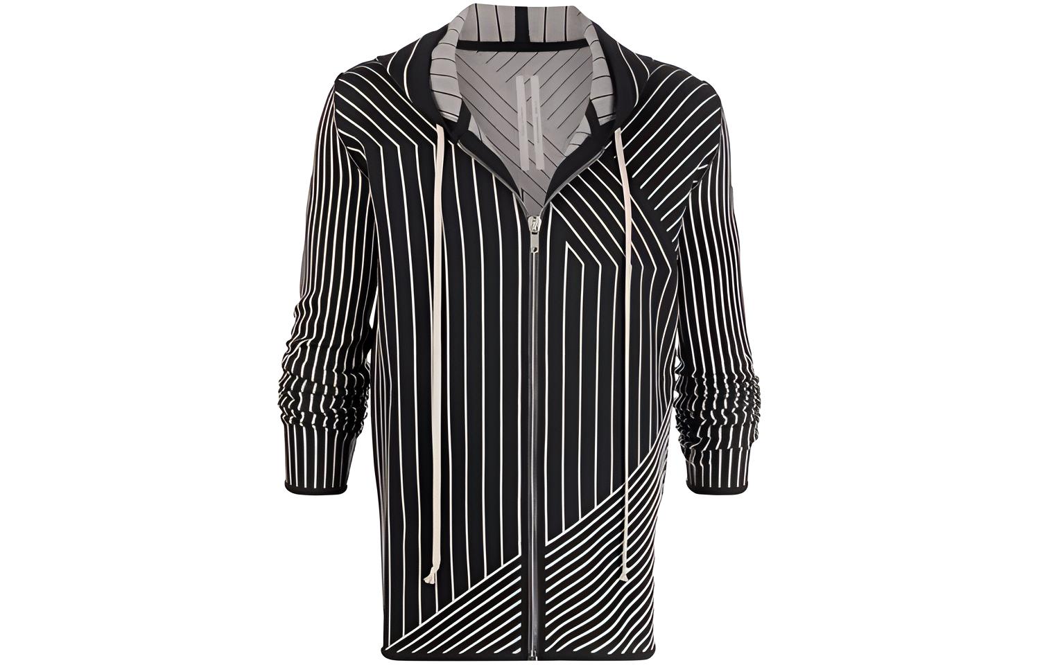 RICK OWENS FW21 Striped Loose Fit Zip Long Sleeve Jacket Black RU02A5697KSTGM0-908