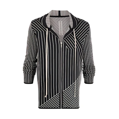 RICK OWENS FW21 Striped Loose Fit Zip Long Sleeve Jacket Black RU02A5697KSTGM0-908