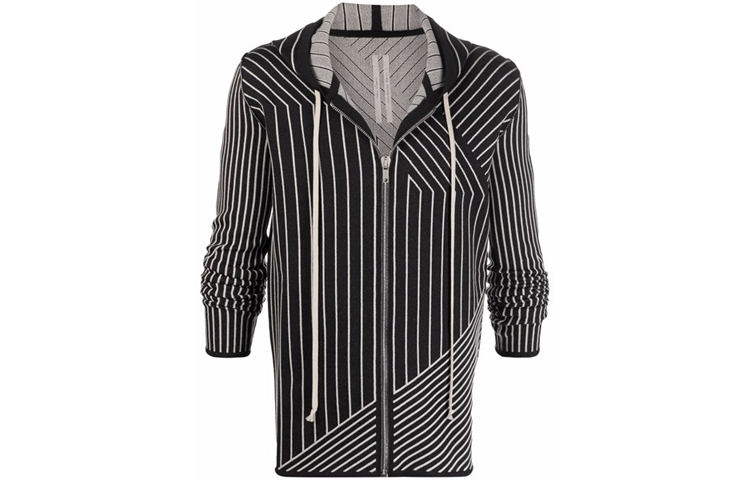 Order RICK OWENS FW21 Striped Loose Fit Zip Long Sleeve Jacket Black RU02A5697KSTGM0-908