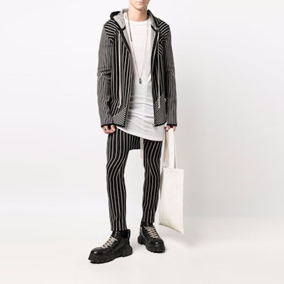 RICK OWENS FW21 Striped Loose Fit Zip Long Sleeve Jacket Black RU02A5697KSTGM0-908 Lookbook RICK OWENS FW21 Striped Loose Fit Zip Long Sleeve Jacket Black RU02A5697KSTGM0-908
