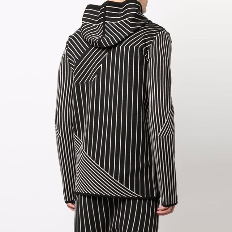 Shop RICK OWENS FW21 Striped Loose Fit Zip Long Sleeve Jacket Black RU02A5697KSTGM0-908