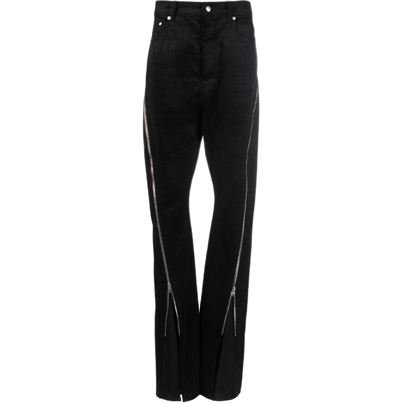 RICK OWENS FW22  Black Corduroy Pants with Zipper Detail. RR02B2303HC-09