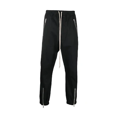 RICK OWENS FW22 Black Drawstring Joggers with Zipper Details. RU02B2370TE
