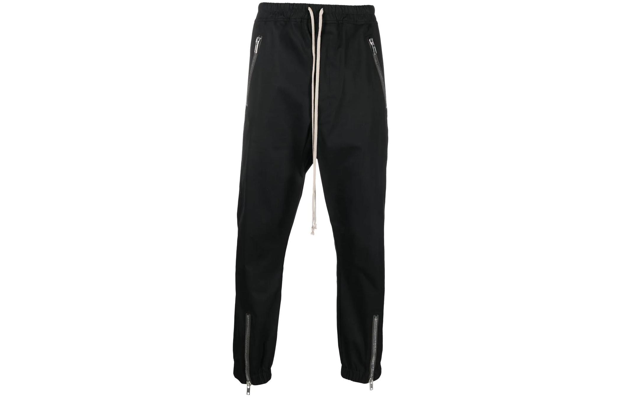 Order RICK OWENS FW22 Seluar Jogger Hitam dengan Butiran Zip dan Tali Serut. RU02B2370TE